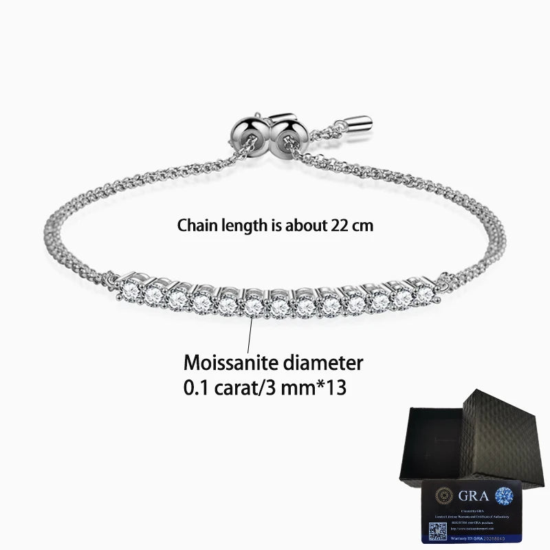 925 Silver Moissanite Adjustable Bracelet