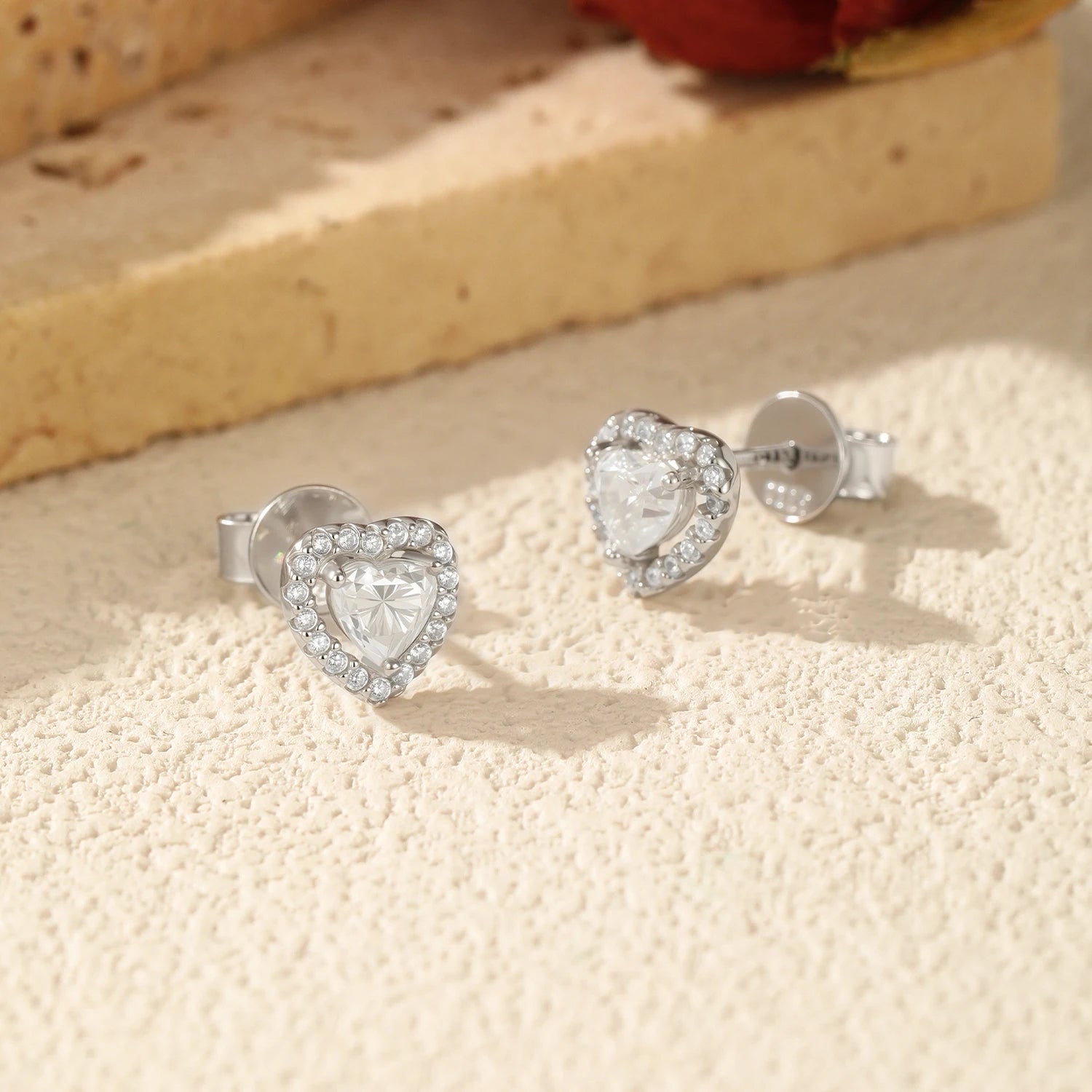 Hearts Moissanite Halo Earrings