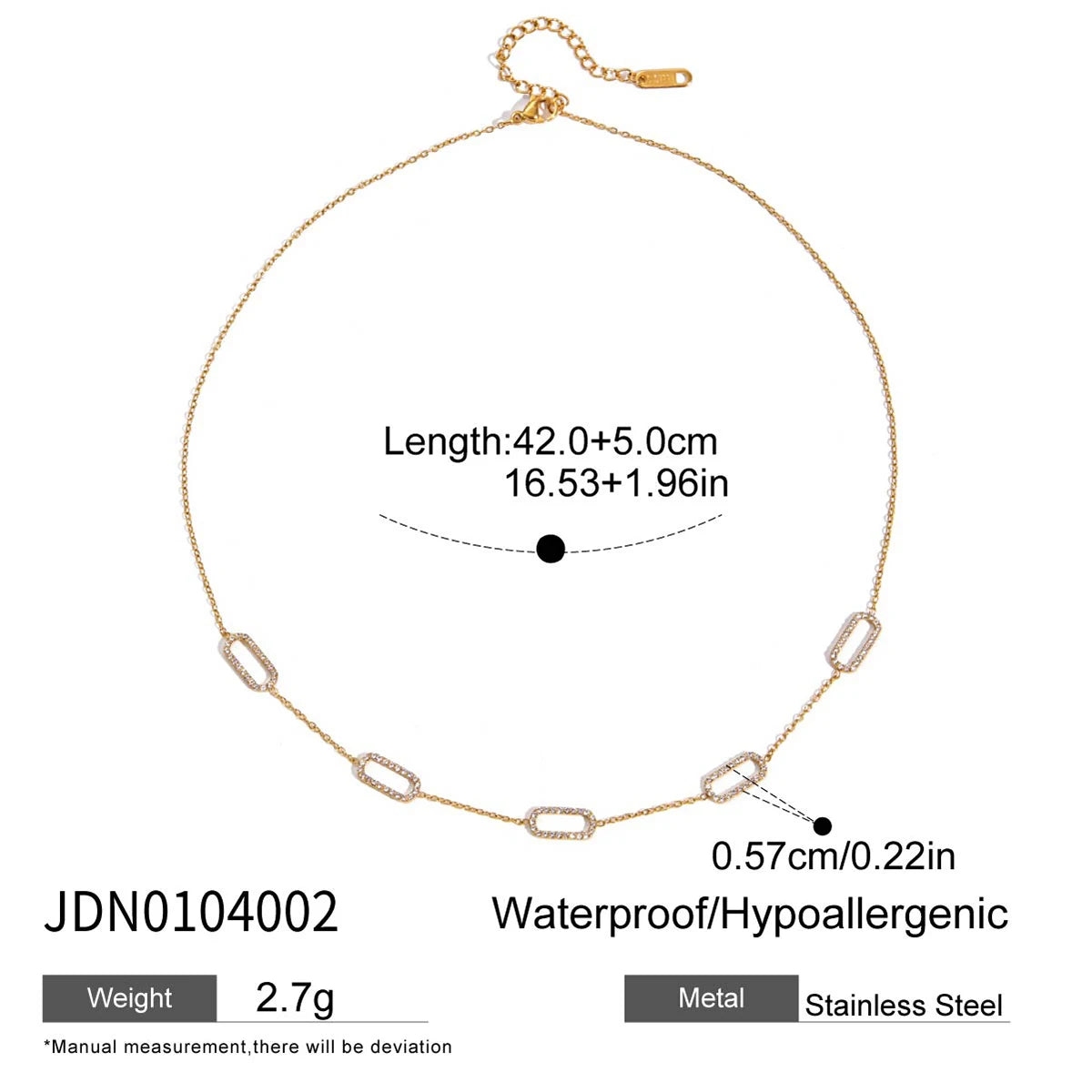 White Zircon Chain Necklace - Stainless Steel Jewelry