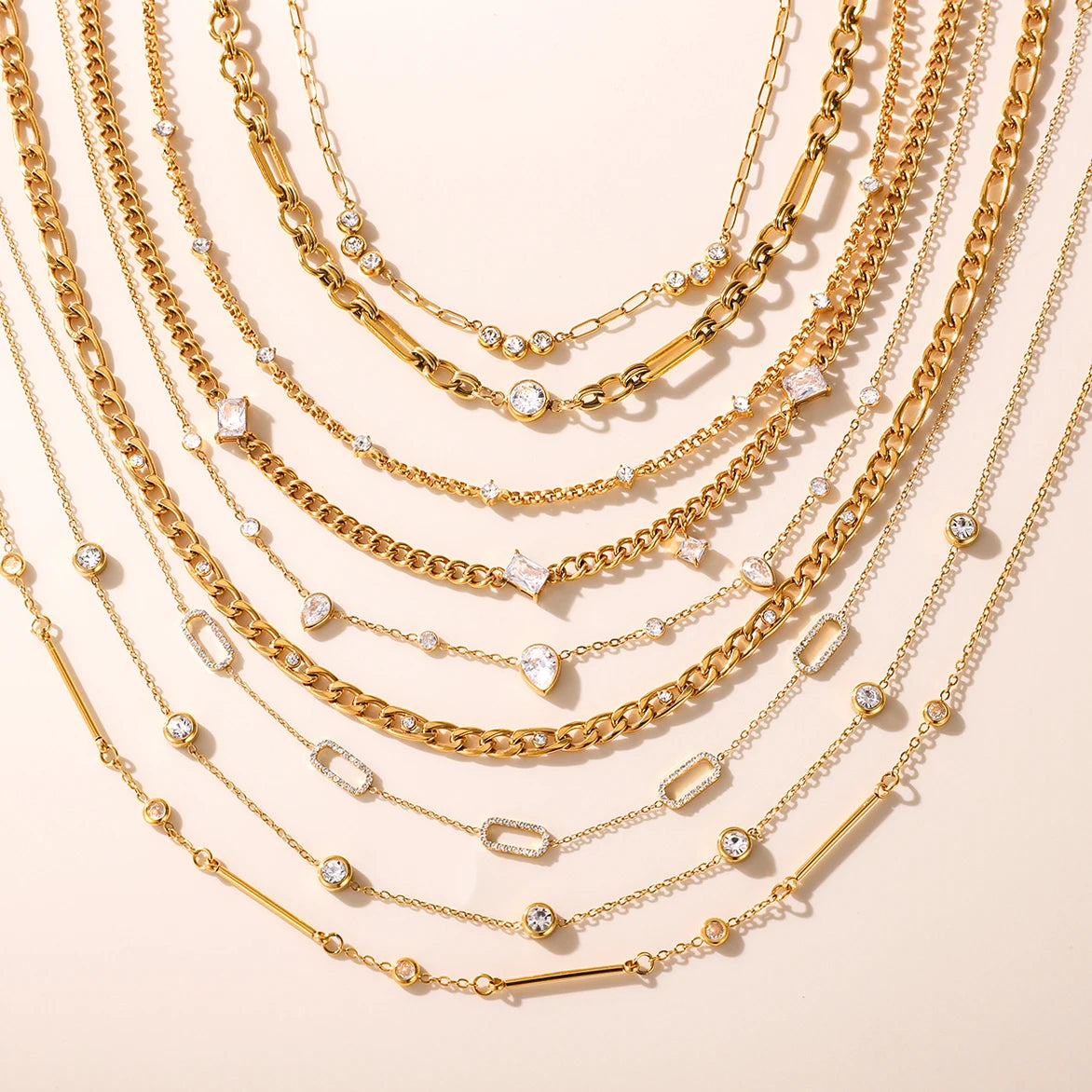White Zircon Chain Necklace - Stainless Steel Jewelry