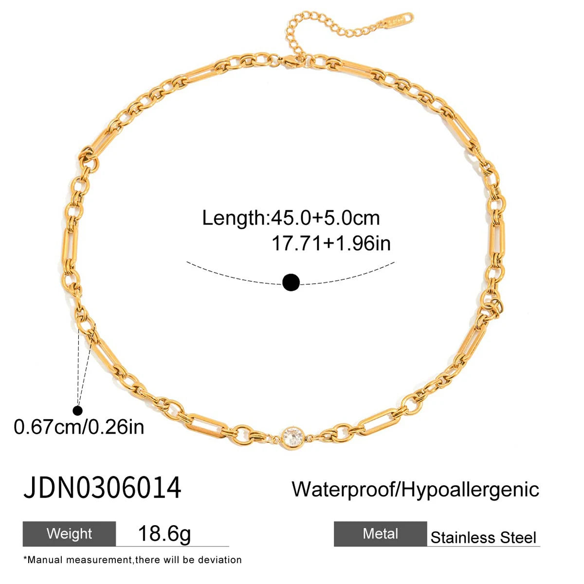 White Zircon Chain Necklace - Stainless Steel Jewelry