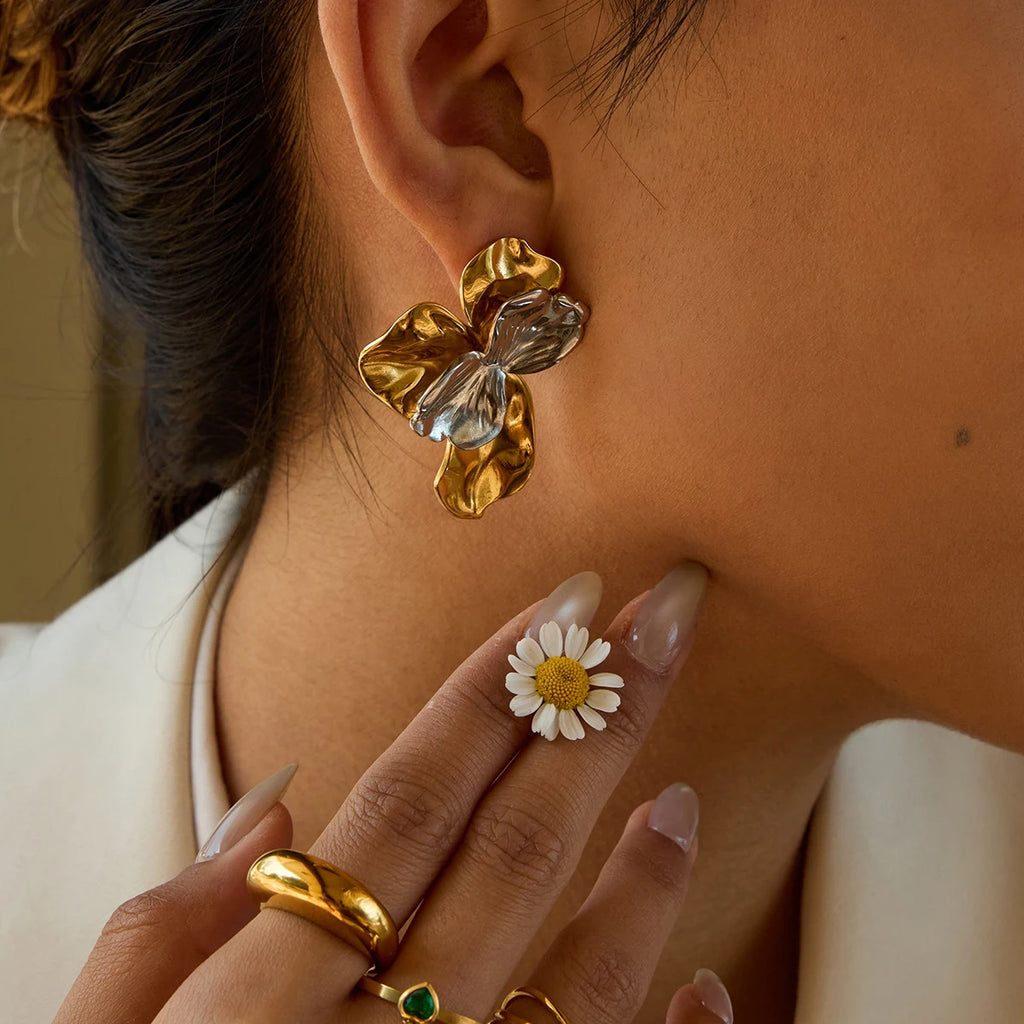 Stainless Steel Petal Earrings