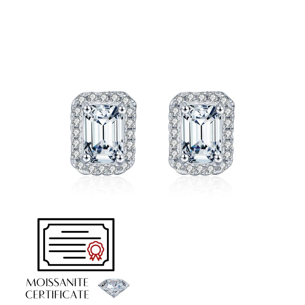 Emerald Cut Moissanite Ear Studs