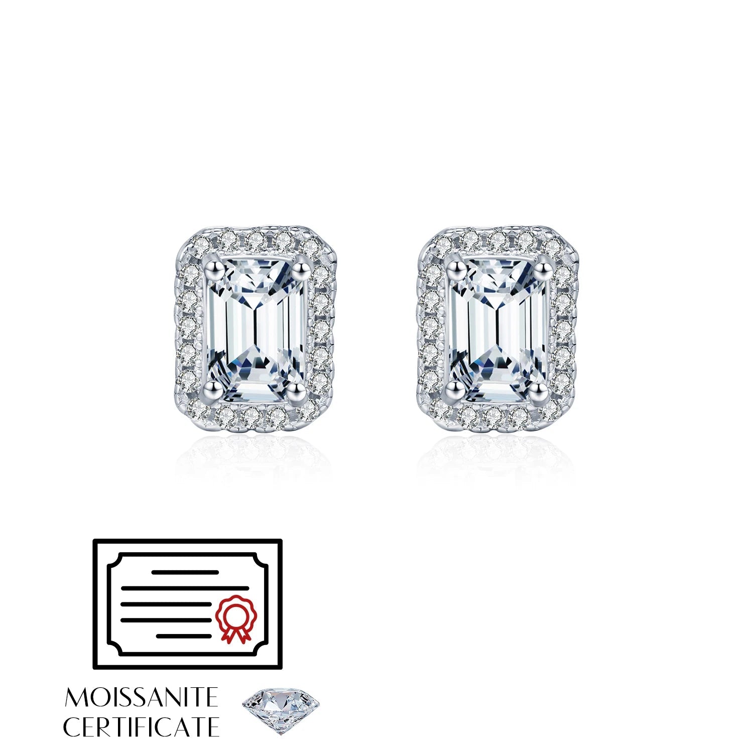 Emerald Cut Moissanite Ear Studs