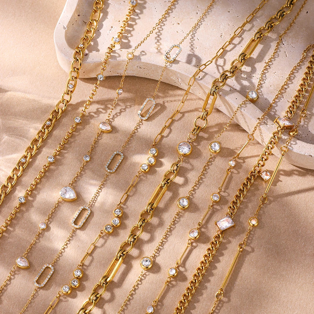 White Zircon Chain Necklace - Stainless Steel Jewelry