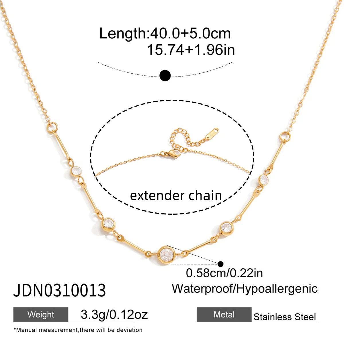White Zircon Chain Necklace - Stainless Steel Jewelry