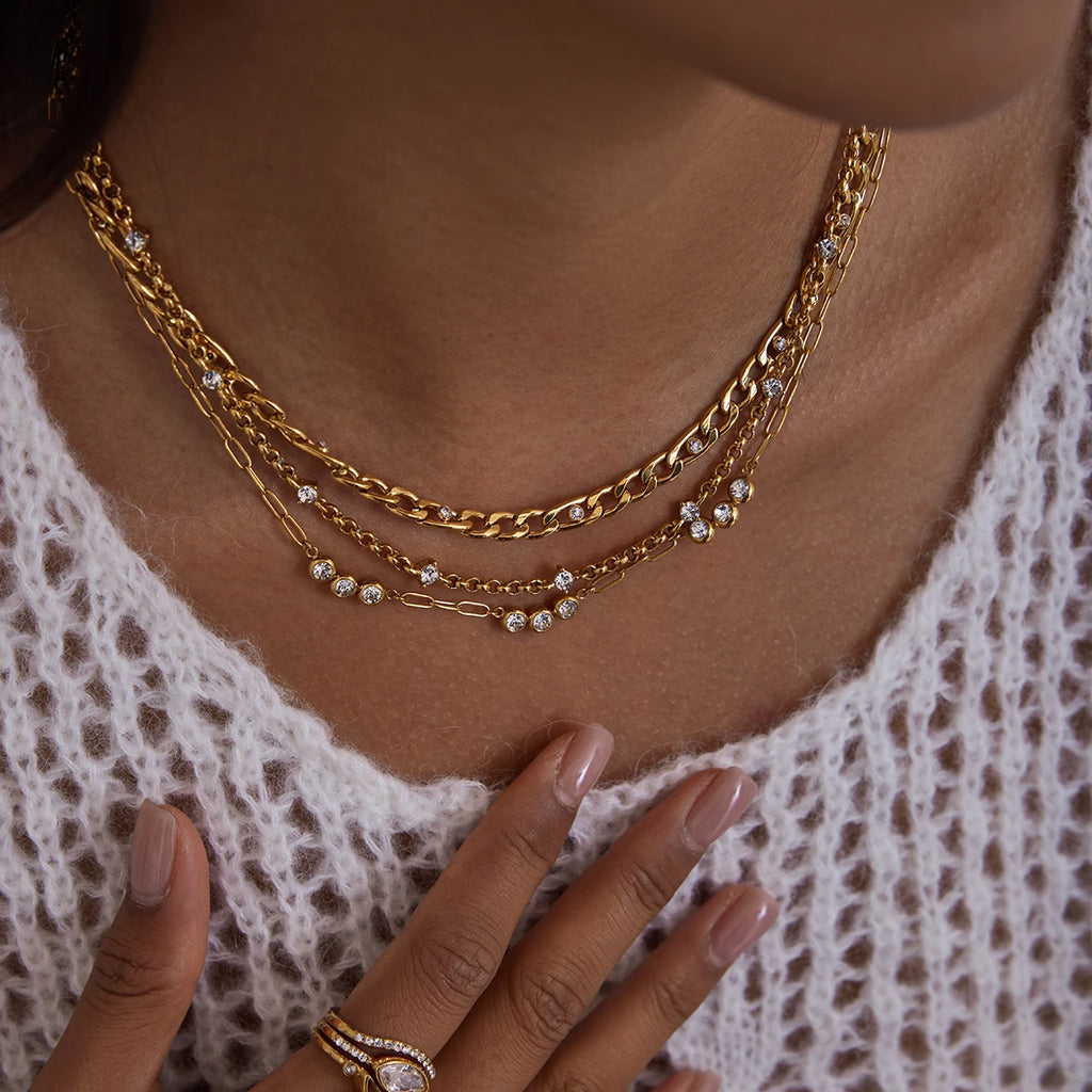 White Zircon Chain Necklace - Stainless Steel Jewelry