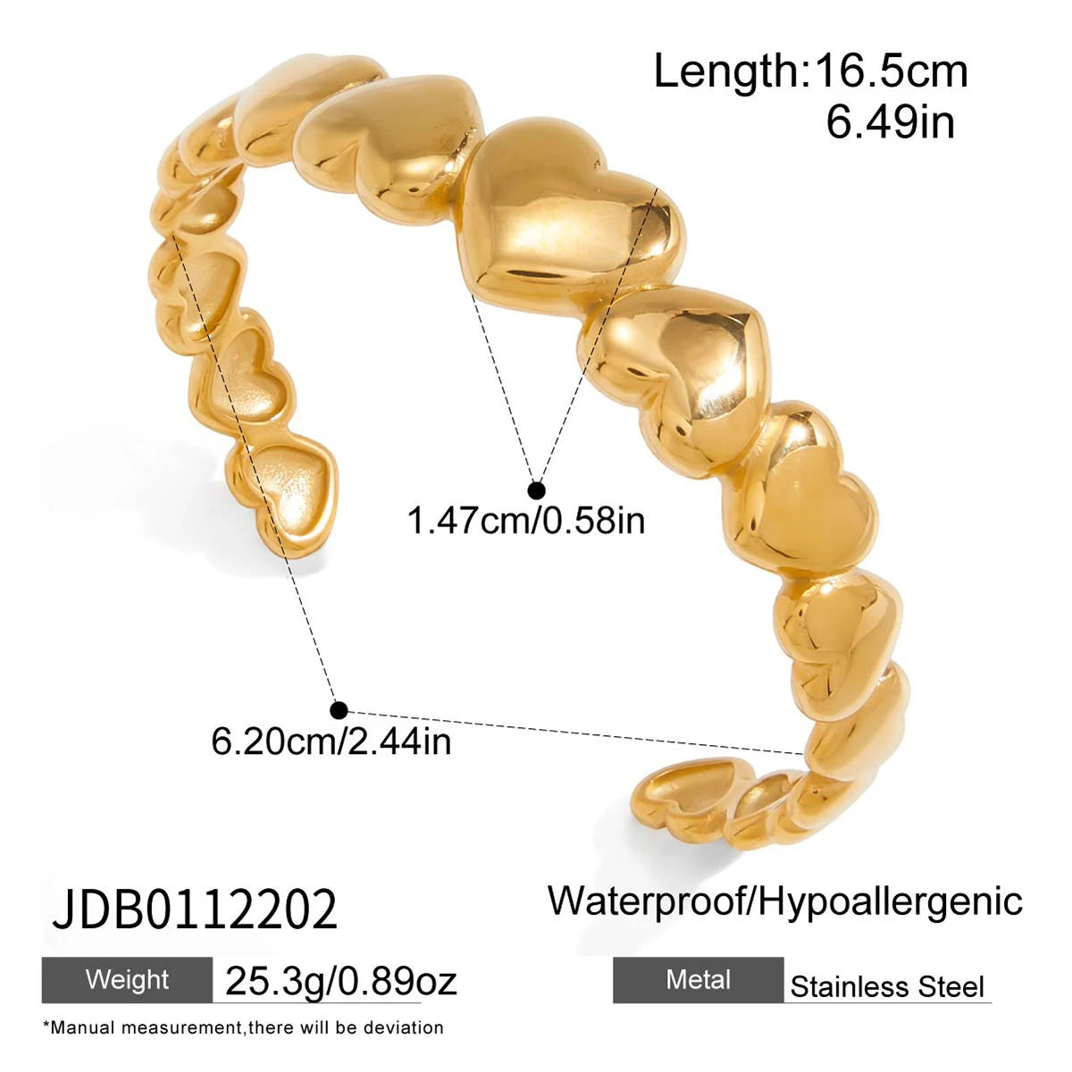 Heart Shape Interlaced Gradient Openings Bracelet