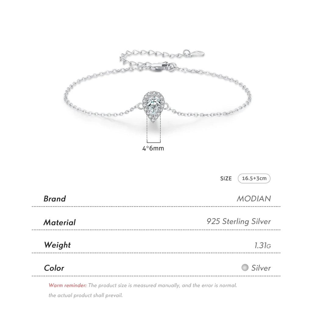 Sterling Silver Water Drop Bracelet Pear Cut