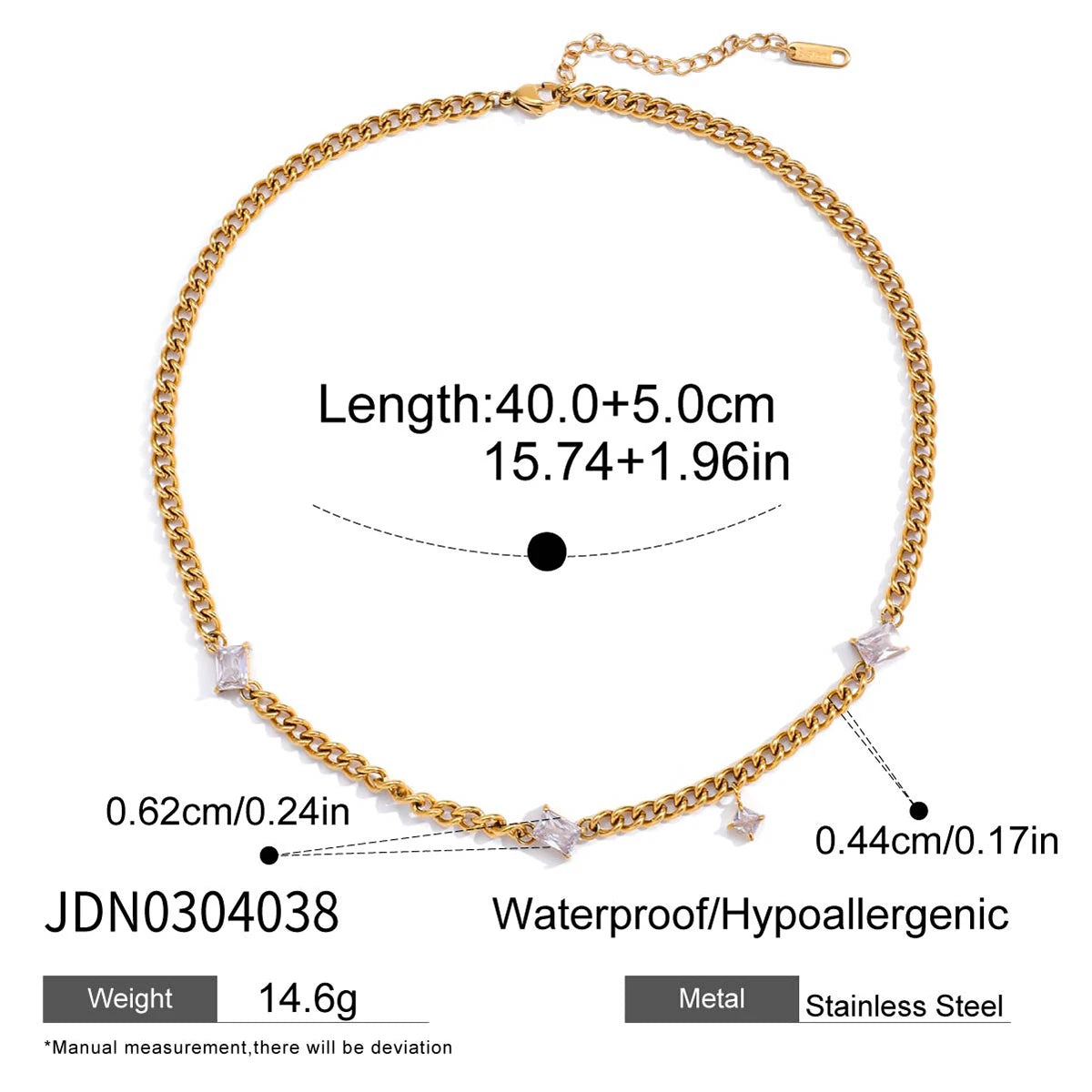 White Zircon Chain Necklace - Stainless Steel Jewelry