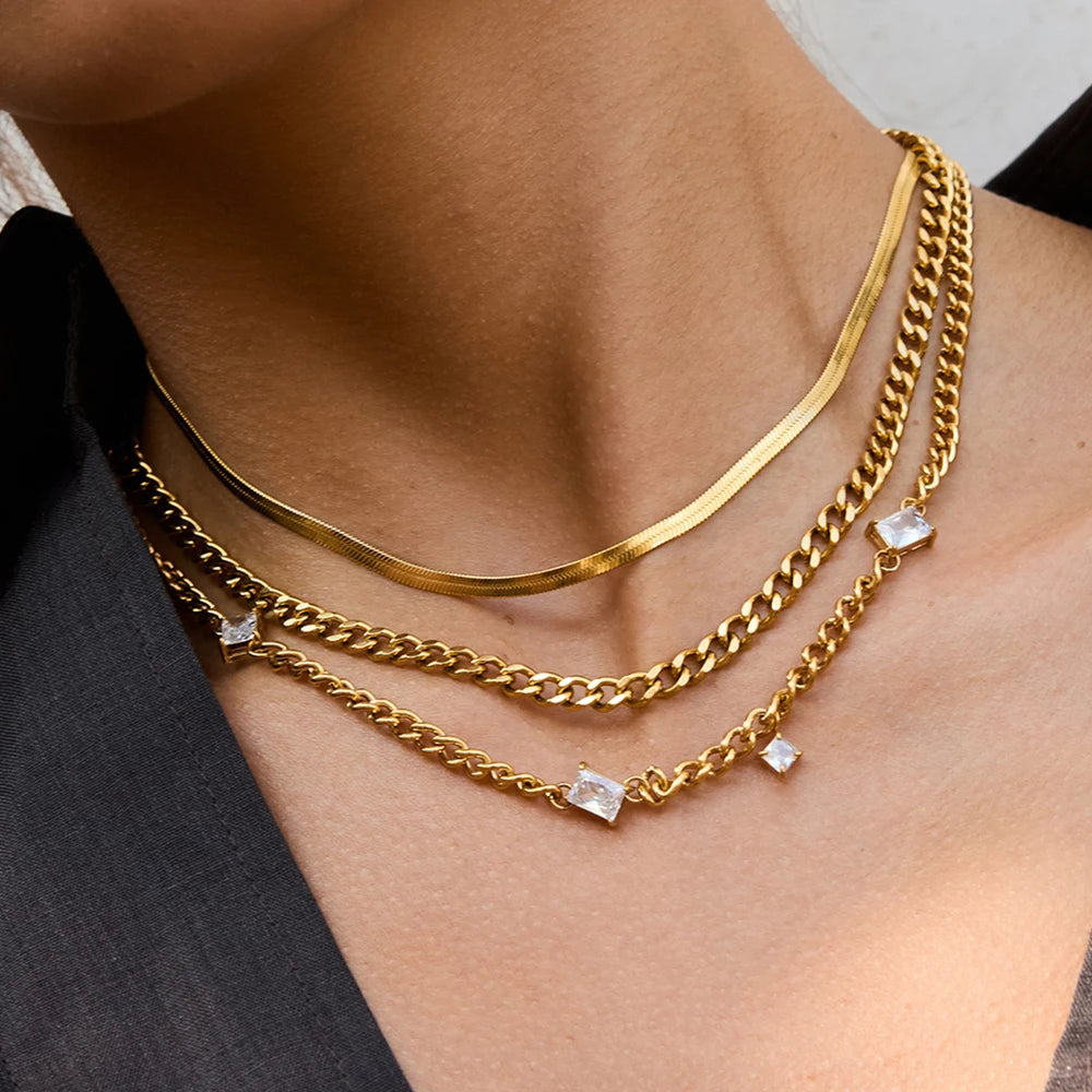 White Zircon Chain Necklace - Stainless Steel Jewelry