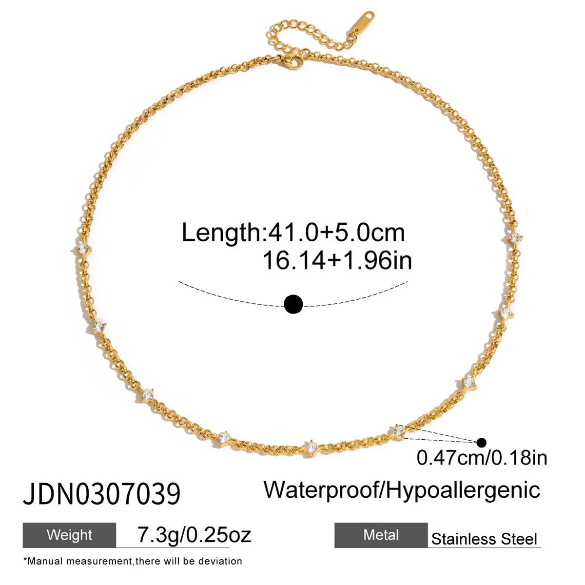 White Zircon Chain Necklace - Stainless Steel Jewelry