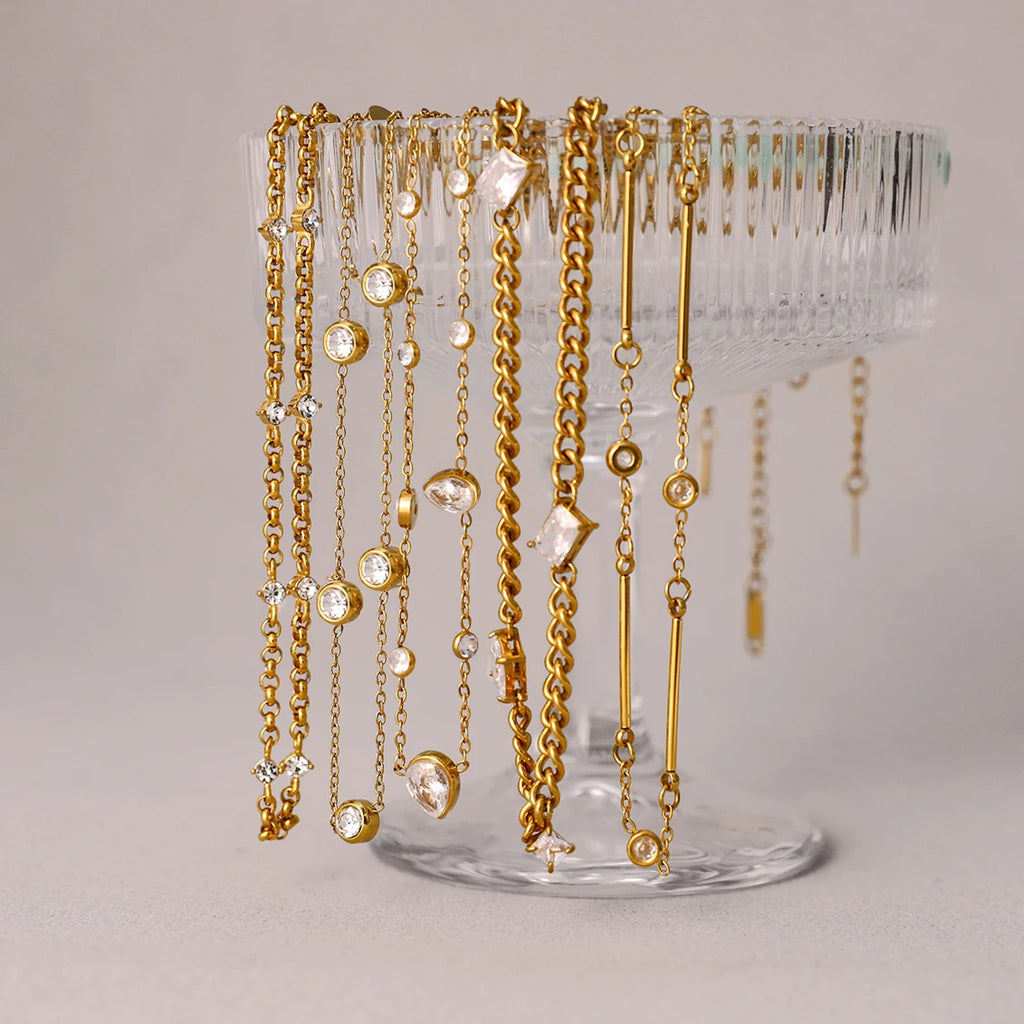 White Zircon Chain Necklace - Stainless Steel Jewelry