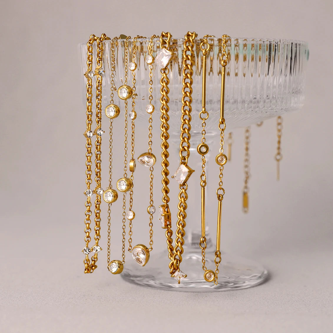 White Zircon Chain Necklace - Stainless Steel Jewelry