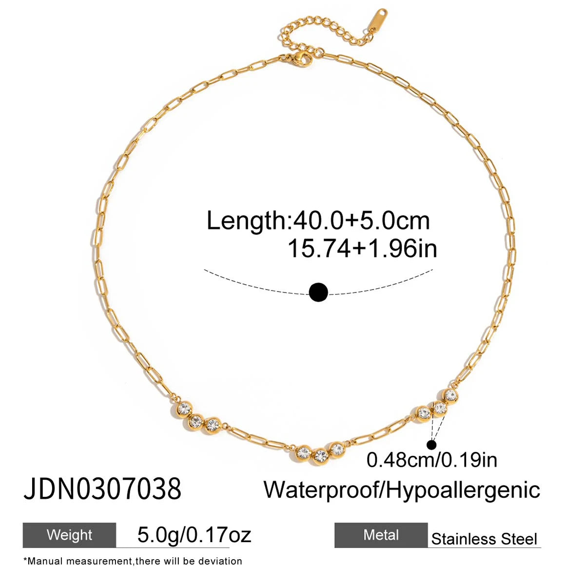 White Zircon Chain Necklace - Stainless Steel Jewelry