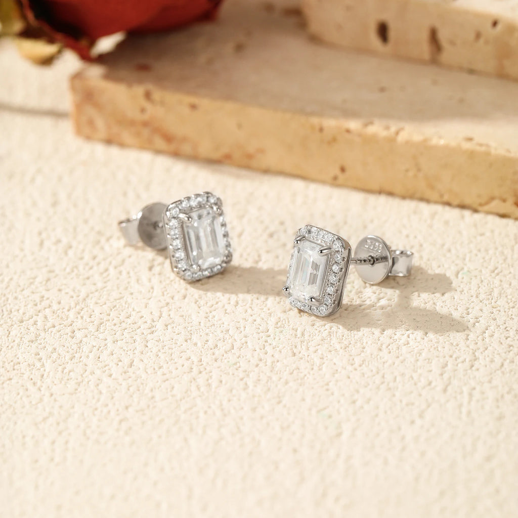 Emerald Cut Moissanite Ear Studs