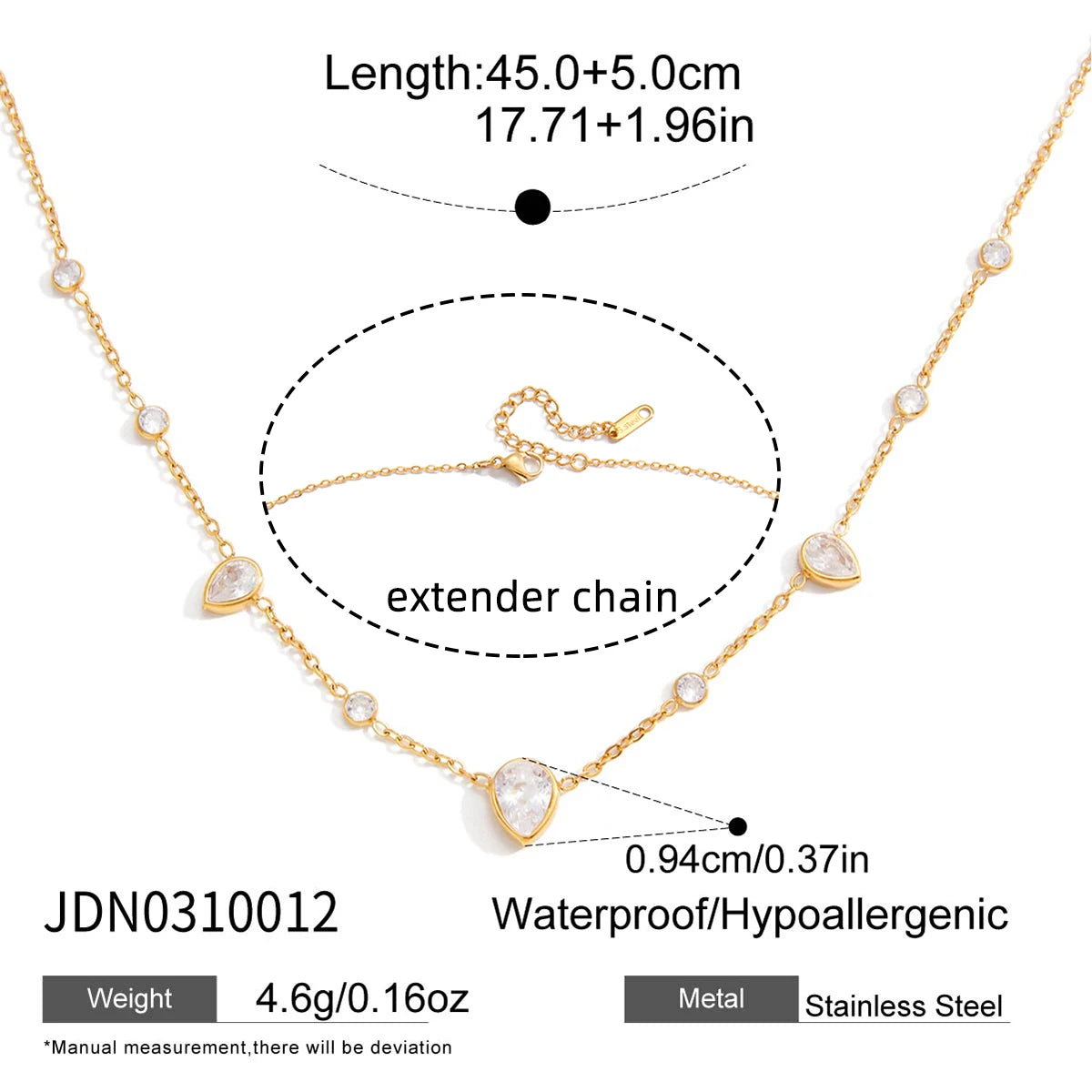 White Zircon Chain Necklace - Stainless Steel Jewelry