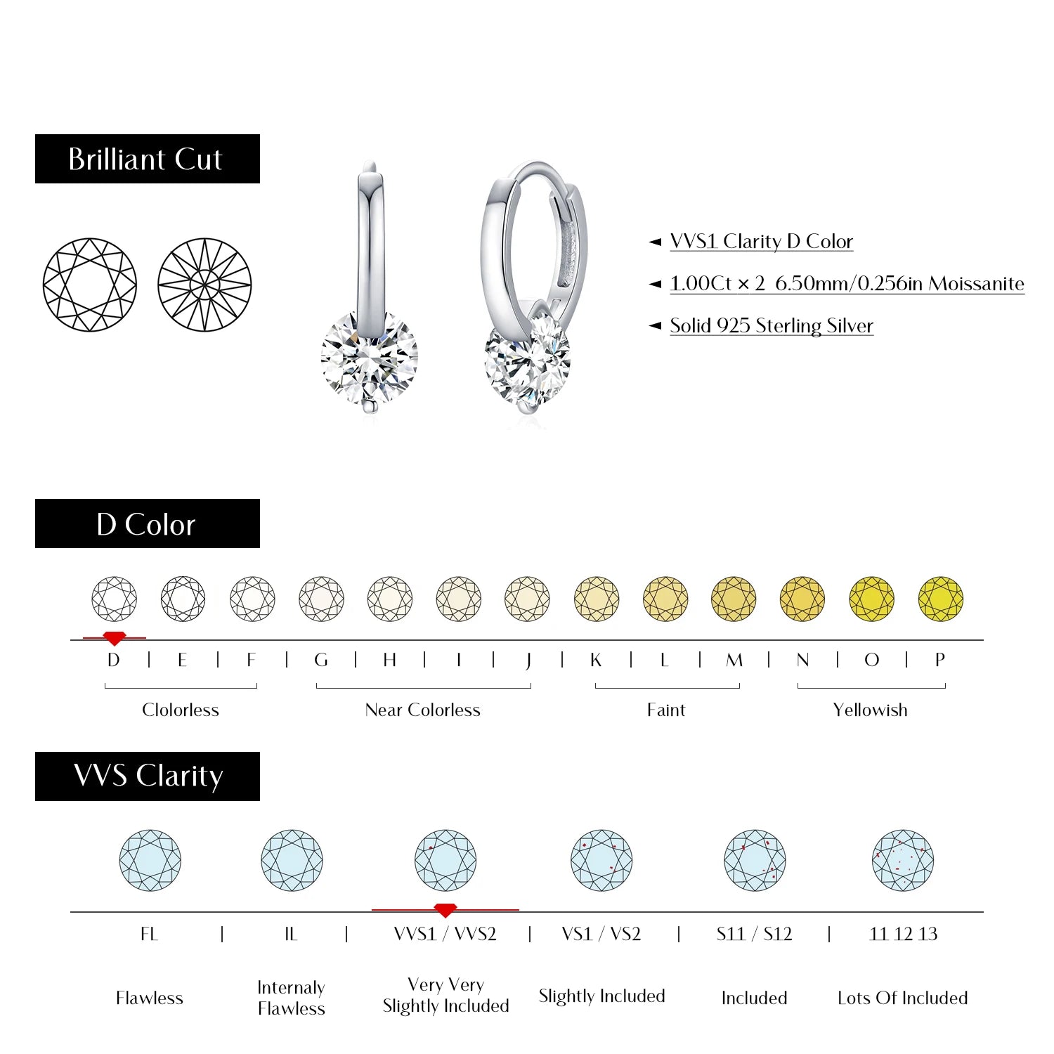 1.0CT D Color Moissanite Earrings