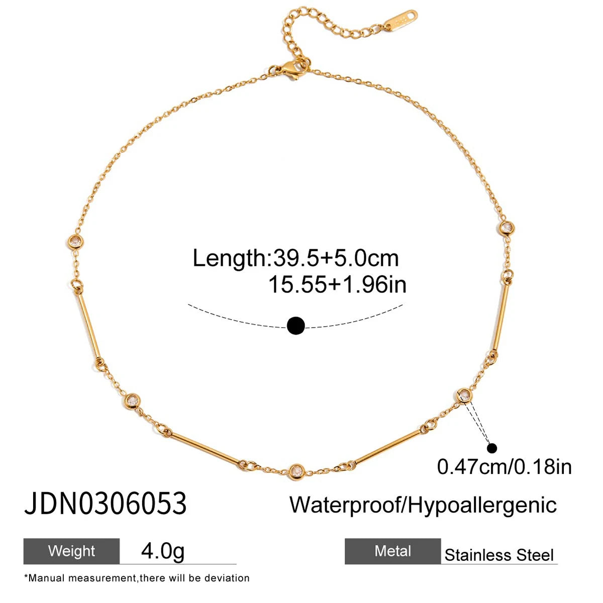 White Zircon Chain Necklace - Stainless Steel Jewelry
