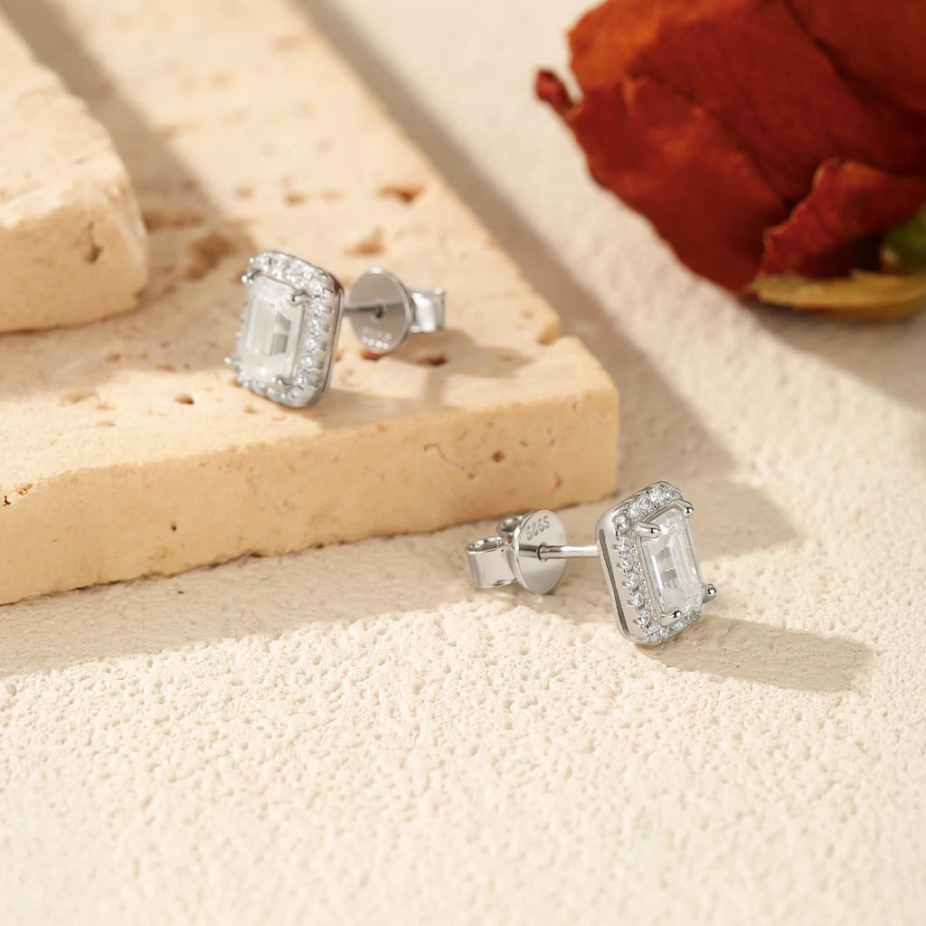 Emerald Cut Moissanite Ear Studs