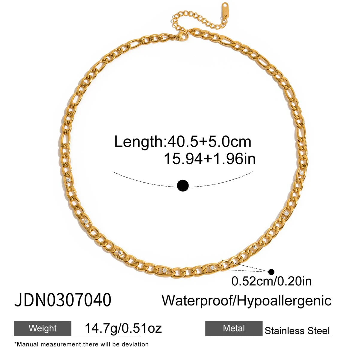 White Zircon Chain Necklace - Stainless Steel Jewelry